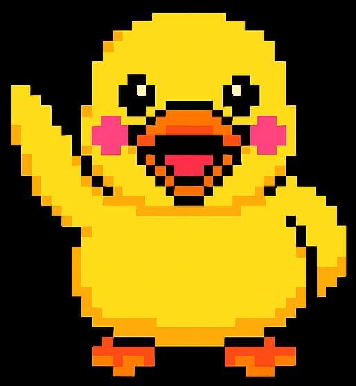 Pixel-art duck waving hello